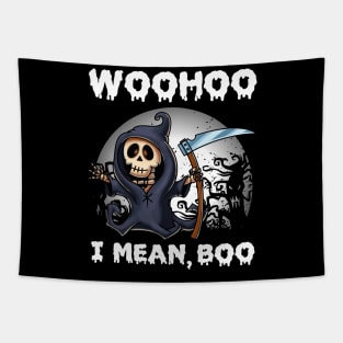 Woohoo i mean Boo funny cute skeleton Halloween Tapestry