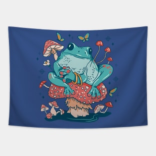 Cottagecore Aesthetic Mushrooms and Frog Tapestry