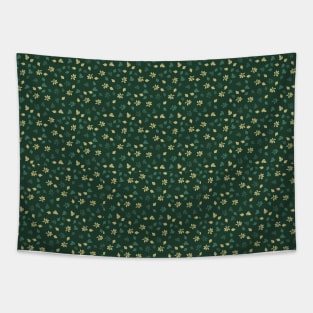 Small White Flowers In Green Background Abstract Tapestry