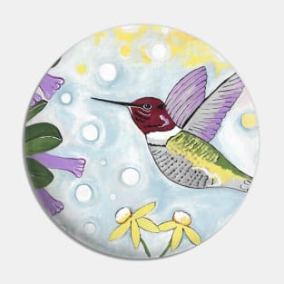 HUMMINGBIRD With Flowers Bird Painting Pin