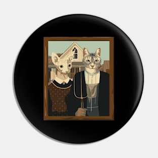 A Meowican Gothic American Gothic Cat Parody Pin