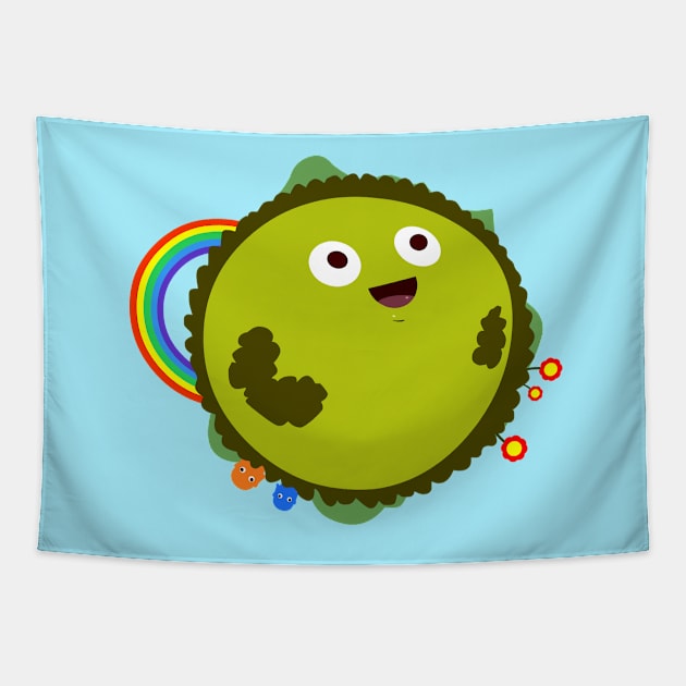 Happy Green Planet Tapestry by LironPeer