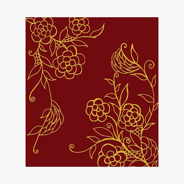 Red and Golden Floral Ornaments by ZeichenbloQ