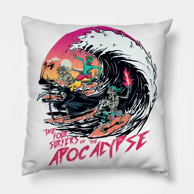 The Four Surfers of The Apocalypse Pillow by MeFO