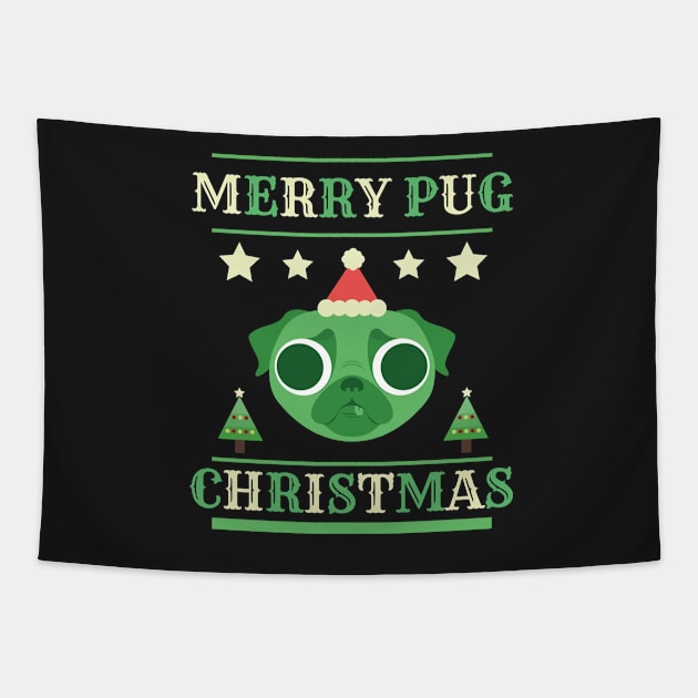 Pug T-Shirt with Santa Hat For Dog & Christmas Gift Idea Tapestry by giftideas