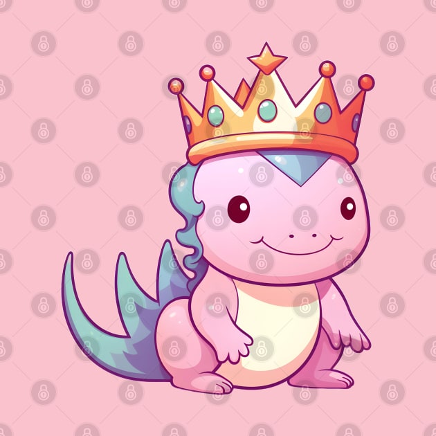 Regal Cartoon Axolotl Wearing a Gleaming Crown by AIHRGDesign