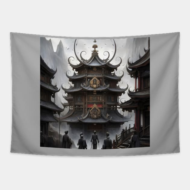 Ancient Chinese tower architecture Tapestry by Spaceboyishere