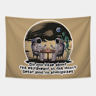 Astronauts dining on the moon Funny Design Tapestry