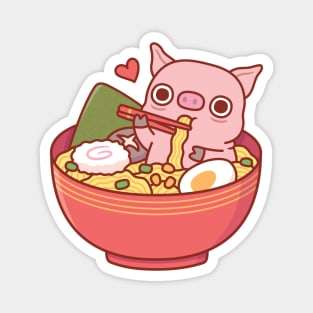 Cute Pig Eating Ramen Noodles In Bowl Magnet