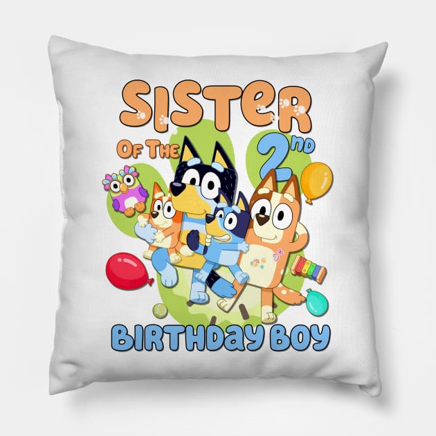 Bluey and Bingo sis birthday Pillow by Justine Nolanz