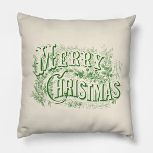 Merry Christmas Retro Floral Typography Pillow