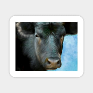 Black Cow On Blue animal art cows Magnet