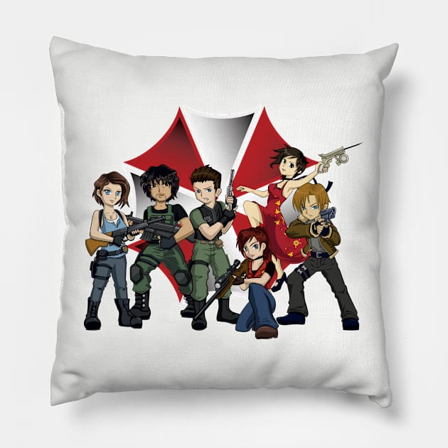 Resident Evil 3/4/Code Veronica chibi characters Pillow by LittleBearArt