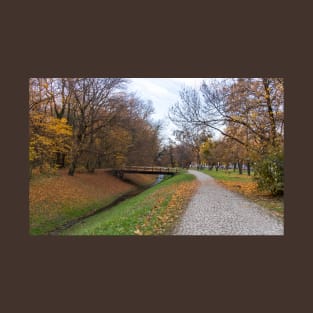 Walkway and water surrounded by woods T-Shirt