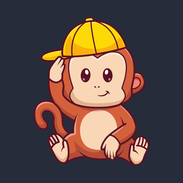 Cute Monkey Sitting With Hat Cartoon by Catalyst Labs