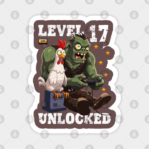 Level 17 Unlocked, Birthday - Zombie And Chicken Magnet by Megadorim