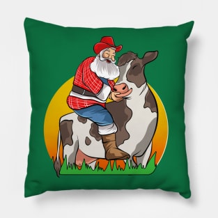 Farmer Santa Farming Farm Cow Merry Christmas Pillow