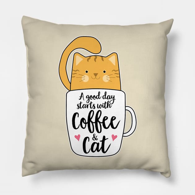 Good Days Start With Coffee And Cat T-Shirt Pillow by Dodgefashion