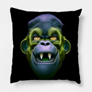 Evil Monkey Face Green Pillow