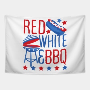 Red White and BBQ Funny 4th of July Pun Tapestry