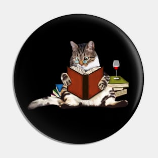 Cat Reading Book, Funnny Cat Lover Pin