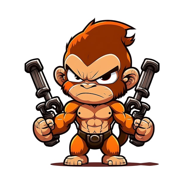 Armored Cute Muscular Monkey Holding a Rifle by WalldeMar