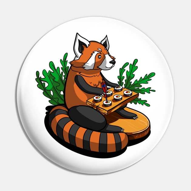 Red Panda Bear Eating Sushi Pin by underheaven