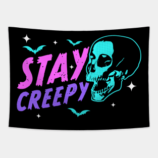 Stay Creepy Pastel Goth Skull Bats Tapestry