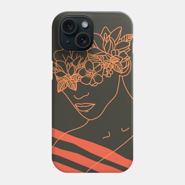 Woman portrait with flowers in lineart style Phone Case by waltzart