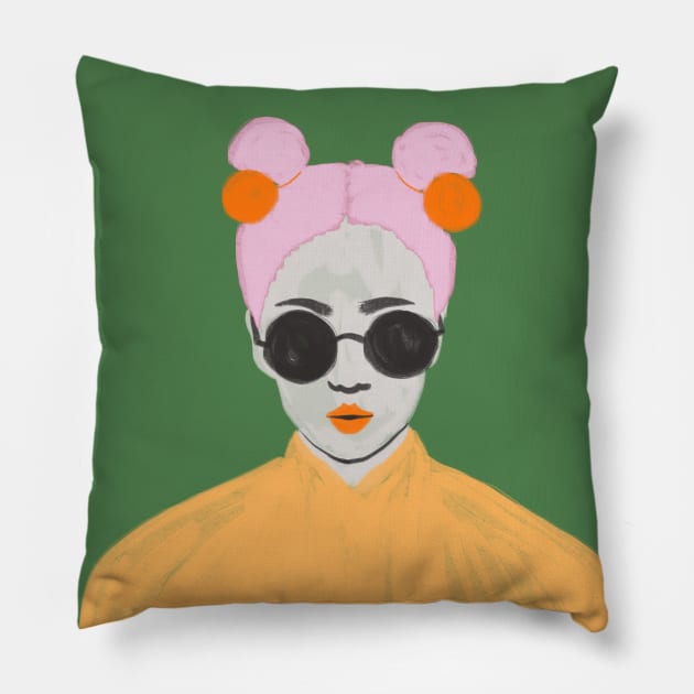 Girl pink hair Pillow by eveline