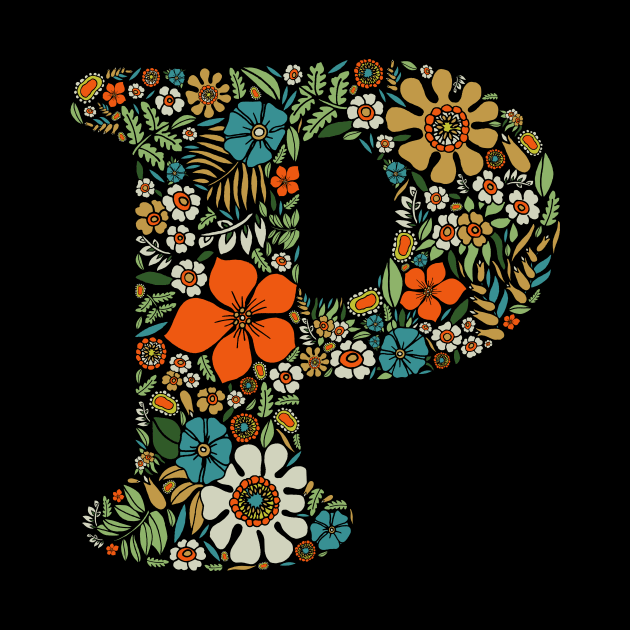 Hippie Floral Letter P by zeljkica