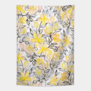 Sunny Yellow Crayon Striped Summer Floral Tapestry