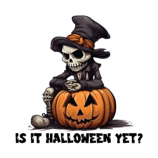 Is it Halloween Yet? Adorable Sad Skeleton Resting on a Jack-o-Lantern T-Shirt