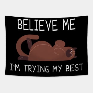 believe me I'm trying my best, Cute Joke cats, Cat Lover Tee, Funny Cat Tee ,Funny Lazy Cat Lover Tapestry