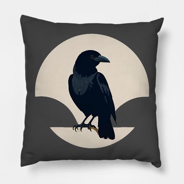 Cute little black crow side profile Pillow by CursedContent