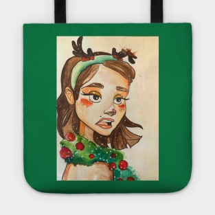 Christmas girl in reindeer costume Tote