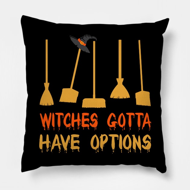 Witch Riding Brooms On A Dark Desert Highways Halloween Pillow by Pannolinno