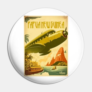 Papua New Guinea Plane Vintage Travel Art Poster Pin