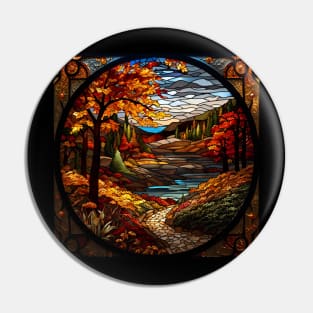 Stained Glass Window Of Autumn Scenery Pin