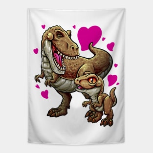 Dinosaur Family Cute Parent & Child Drawing Tapestry