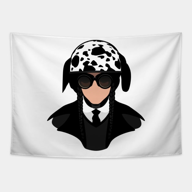 Wednesday Addams With Dalmatian Helmet Tapestry by Scud"