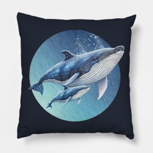 Humpback Whale Swimming with Baby Whale Pillow