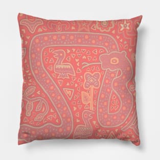 Kuna Indian Mola Serpent with Flowers - Peach Fuzz Pillow