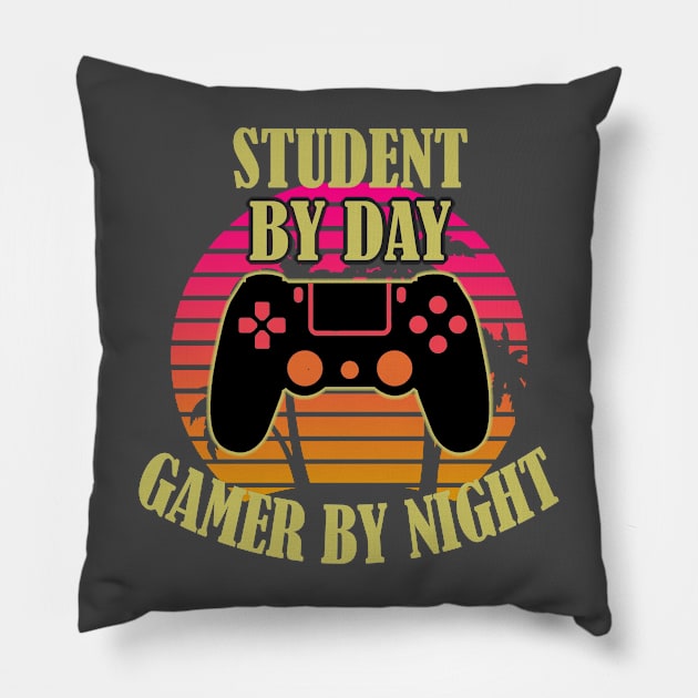 Student By Day Gamer By Night Pillow by Trade Theory