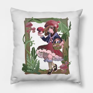 Cottagecore Autumn Mushroom Girl Pillow