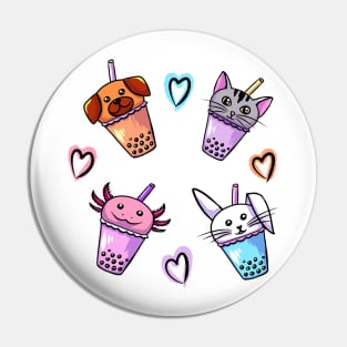 Cute Bubble Tea Animals Pin