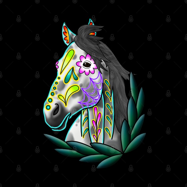 Day of the Dead Grey Appaloosa Sugar Skull Horse by prettyinink