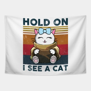 Hold On I See A Cat, Funny Cat Lovers Tapestry