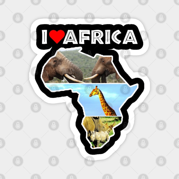 I Love Africa Wildlife Collage Map Magnet by PathblazerStudios