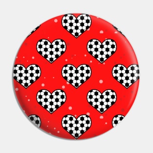 Football / Soccer Ball Texture In Heart Shape - Seamless Pattern on Red Background Pin